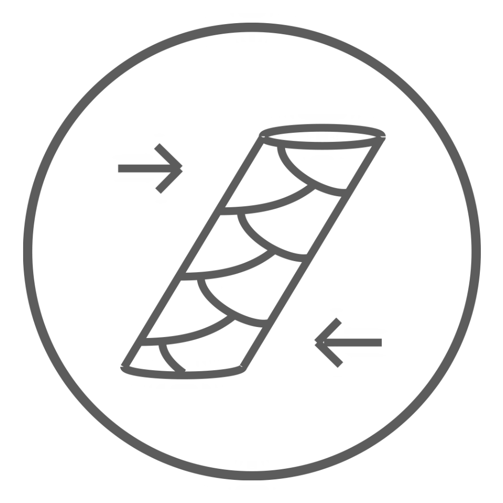 Graue Strichgrafik eines schematischen Haarstrangs mit Schuppenschicht, umgeben von zwei Pfeilen, in einem Kreis dargestellt.