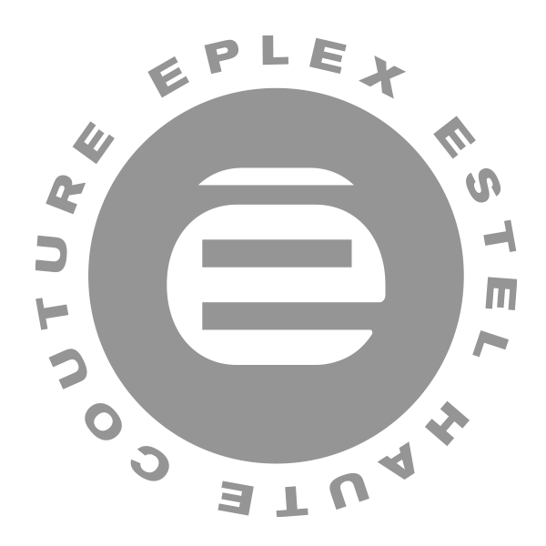 Graues Logo von ESTEL Haute Couture EPLEX mit stilisiertem Molekül-Symbol und kreisförmiger Schrift.