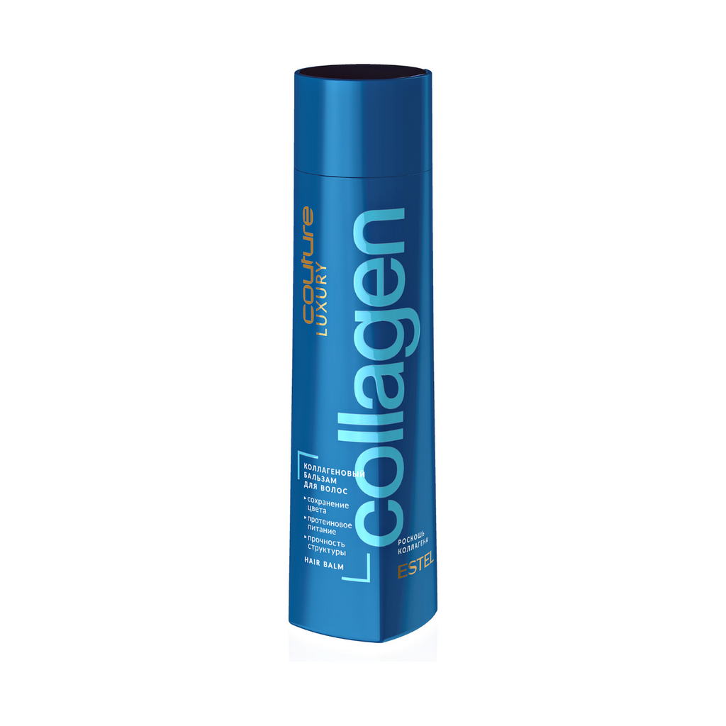 HC LUXURY COLLAGEN Balsam in blauer Flasche vor weißem Hintergrund