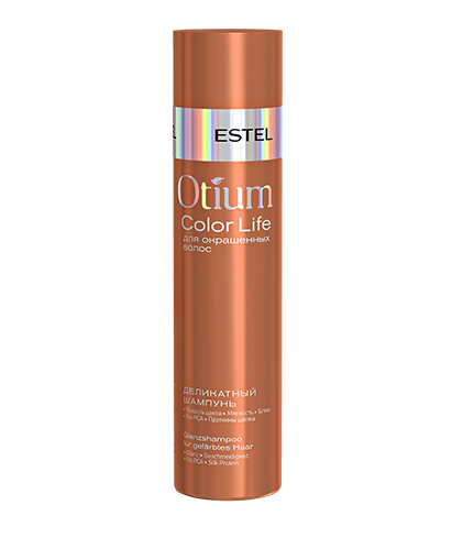 Kupferfarbene Flasche OTIUM COLOR LIFE Glanzshampoo für gefärbtes Haar 250ml vor transparentem Hintergrund