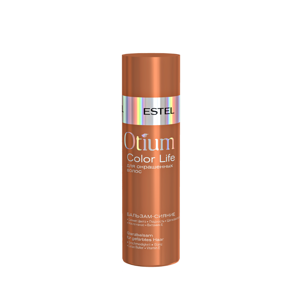 Kupferfarbene Flasche Otium Color Life Glanzbalsam von ESTEL, freigestellt vor weißem Hintergrund