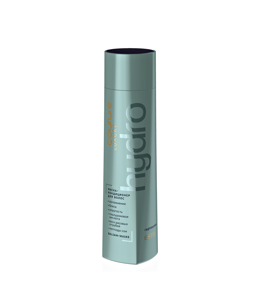 Mintfarbene Flasche HC LUXURY HYDROBALANCE Balsam-Maske vor transparentem Hintergrund